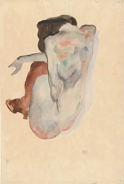 Crouching Nude in Shoes and Black Stockings, Back View Egon Schiele